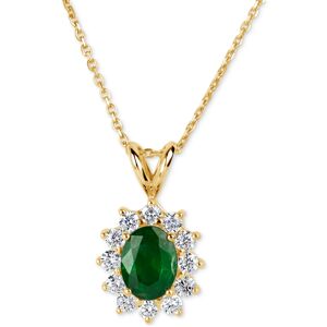 Macy's Emerald (1-1/10 ct. t.w.) and Diamond (5/8 ct. t.w.) Pendant Necklace in 14k Gold - Yellow Gold