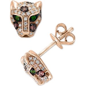 Effy Collection Signature by Effy Diamond (1/3 ct. t.w.) & Tsavorite Accent Panther Stud Earrings in 14k Rose Gold - Rose Gold