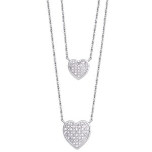 Macy's Diamond 1/4 ct. t.w. Heart Double Chain Pendant Necklace in Sterling Silver - Silver