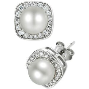 Macy's Cultured Freshwater Pearl (6mm) and Diamond (1/4 ct. t.w.) Stud Earrings in 14k White Gold - White Gold