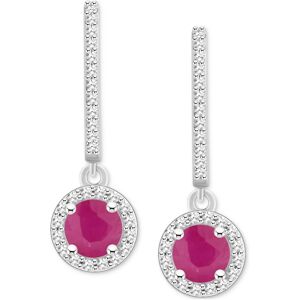 Macy's Sapphire (1-1/3 ct. t.w.) & Diamond (1/4 ct. t.w.) Halo Leverback Drop Earrings in Sterling Silver (Also in Emerald & Ruby) - Ruby Red