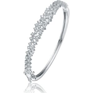 Genevive Sterling Silver with Rhodium Plated Clear Round Cubic Zirconia Cluster Style Bangle Bracelet - Clear