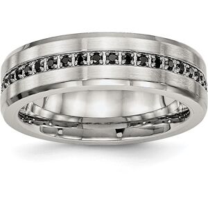 Chisel Stainless Steel Brushed and Polished Black Cz 6.5mm Band Ring - Silver