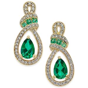 Macy's Emerald (1-1/5 ct. t.w.) and Diamond (1/4 ct. t.w.) Drop Earrings in 14k Yellow Gold (Also Available in Ruby) - Emerald
