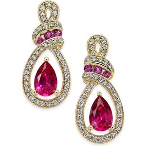 Macy's Emerald (1-1/5 ct. t.w.) and Diamond (1/4 ct. t.w.) Drop Earrings in 14k Yellow Gold (Also Available in Ruby) - Ruby