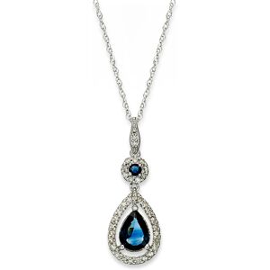 Macy's Sapphire (1-1/3 ct. t.w.) and Diamond (1/4 ct. t.w.) Drop Pendant Necklace Set in 14k White Gold (Also Available in Emerald) - Sapphire/White Gold