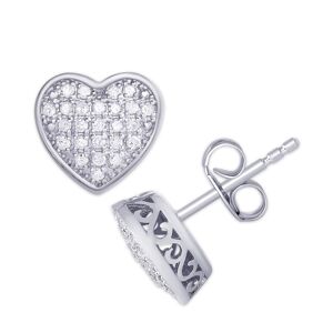 Macy's Diamond 1/4 ct. t.w. Pave Heart Stud Earrings in Sterling Silver - Silver
