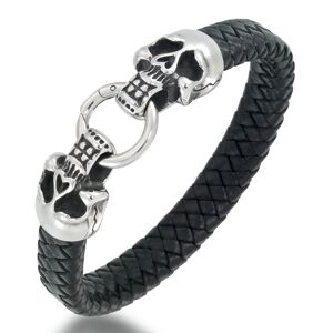 Andrew Charles by Andy Hilfiger Men's Leather Skull Head Bracelet in Stainless Steel - Stainless Steel