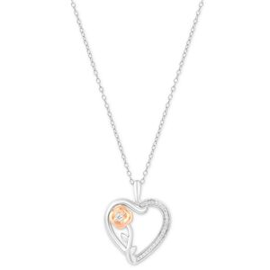 Disney Enchanted Disney Fine Jewelry Diamond Belle Rose & Heart Pendant Necklace (1/10 ct. t.w.) in Sterling Silver & 14k Rose Gold-Plate - Two-Tone