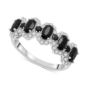 Macy's Onyx & White Topaz (3/4 ct. tw.) Oval Halo Ring in Sterling Silver - Onyx