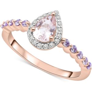 Macy's Morganite (1/3 ct. t.w.), Rose de France Amethyst (1/3 ct. t.w.) & Diamond Halo Ring in 14k Rose Gold - Multi-Gemstone