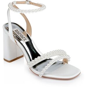 Badgley Mischka Women's Feisty Pearl Detail Block Heel Evening Sandals - White Satin