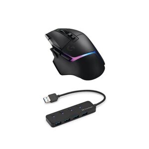 Logitech G502 X Plus Wireless Gaming Mouse (Black) with 4-Port Usb 3.0 Hub - Black