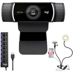 Logitech C922 Pro Stream Webcam 1080P Camera With Usb Hub And Selfie Ring Light - Black