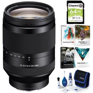 Sony Fe 24-240mm f/3.5-6.3 Oss Full-Frame E-mount Telephoto Zoom Lens Bundle - Black