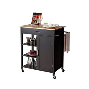 Sugift Mobile Kitchen Island Cart with Rubber Wood Top-Brown - Brown