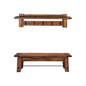 Alaterre Furniture Durango Industrial Wood Coat Hook Shelf and Bench Set - Brown
