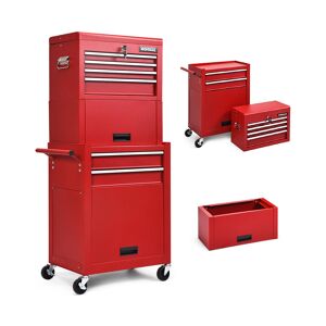 Costway High Capacity 6-Drawer Rolling Tool Chest Storage Cabinet Toolbox Combo - Red