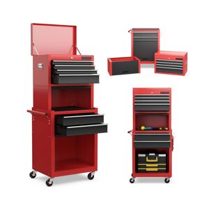 Costway High Capacity 6-Drawer Rolling Tool Chest Storage Cabinet Toolbox Combo - Dark red