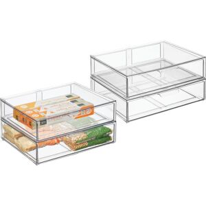 mDesign Stackable Kitchen Storage Bin Box with Pull-Out Drawer, Large - 4 Pack - Clear