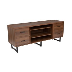 Merrick Lane Cambridge Three Shelf And Four Drawer Tv Stand In Rustic Wood Grain Finish With Square Metal Legs - Rustic