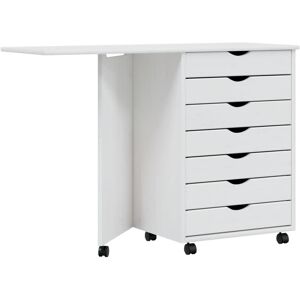 vidaXL Rolling Cabinet with Desk Moss White Solid Wood Pine - White