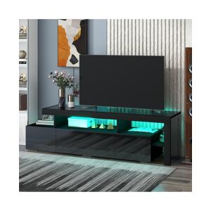 Simplie Fun Modern Style 16-Colored Led Lights Tv Cabinet, Uv High Gloss Surface Entertainment - Black