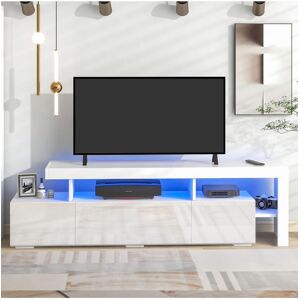 Simplie Fun Modern Style 16-Colored Led Lights Tv Cabinet, Uv High Gloss Surface Entertainment - White