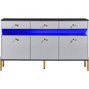 Simplie Fun Modern Dresser with Led Lights and Marble Top Panel, Storage Cabinet with 3 Drawers and 6 Shelves, Gray - Grey