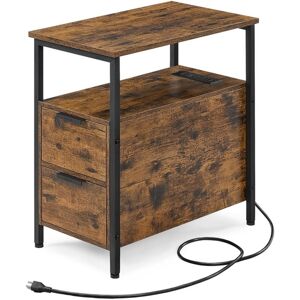 Slickblue Narrow Nightstand Side Table With Usb Ports, Charging Station And Drawers - Rustic brown