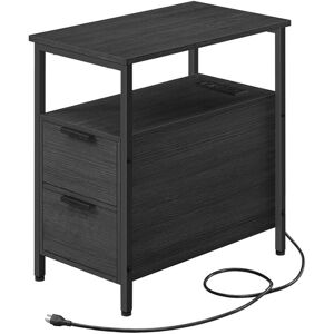 Slickblue Narrow Nightstand Side Table With Usb Ports, Charging Station And Drawers - Black