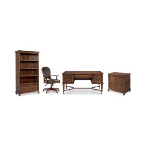 Furniture Clinton Hill Cherry Home Office, 4-Pc. Set (Writing Desk, Lateral File Cabinet, Open Bookcase, & Leather Desk Chair) - Cherry