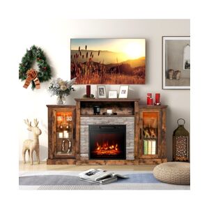 Slickblue Fireplace Tv Stand with 16-Color Led Lights for TVs up to 65 Inch - Brown