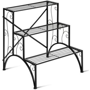 Slickblue 3-Tier Metal Plant Rack Garden Shelf in Stair Style - Black