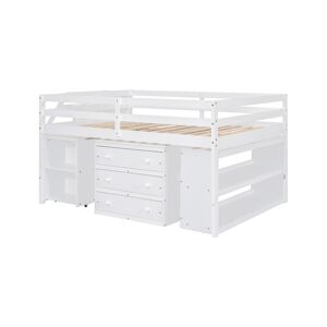 Simplie Fun Loft Bed with Desk, Drawers, Stairs, Shelves - White