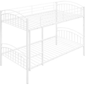 Simplie Fun Twin Over Twin Metal Bunk Bed, Divided Into Two Beds - White