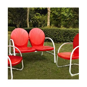 Crosley Griffith 3 Piece Metal Outdoor Conversation Seating Set - Loveseat And 2 Chairs - Red