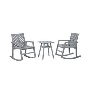 Walker Edison 3 Piece Outdoor Rocking Chair Chat Set - Gray