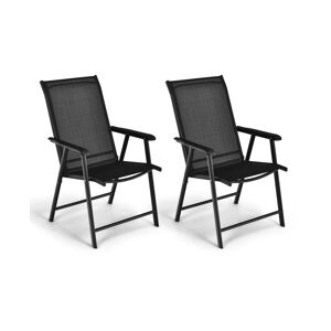 Costway 2PCS Patio Folding Dining Chairs Portable Camping Armrest Garden - Black