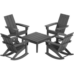 Westintrends 5-Piece Modern Adirondack Outdoor Rocking Chair with Side Table Set - Gray