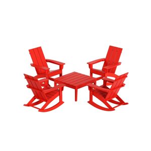 Westintrends 5-Piece Modern Adirondack Outdoor Rocking Chair with Side Table Set - Red