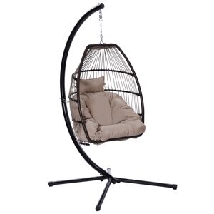 Simplie Fun Outdoor Patio Wicker Folding Hanging Chair, Rattan Swing Hammock Egg Chair With C Type Bracket, With Cushion And Pillow - Brown