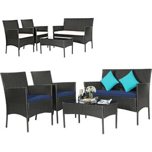 Costway 4PCS Patio Wicker Furniture Set Coffee Table Cushions - Navy