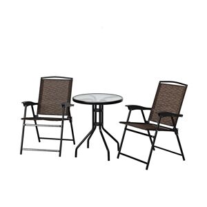 Sugift 3 Pieces Patio Garden Furniture Set of Round Table and Folding Chairs - Black