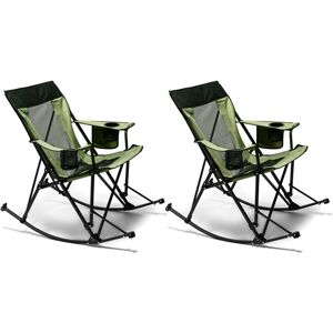 Mondawe Outdoor Metal Frame Rocking Beach Chairs with Side Pocket (Set of 2) - Green