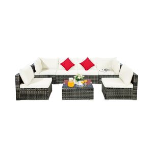 Costway 7PCS Patio Rattan Furniture Set Sectional Sofa Garden - White