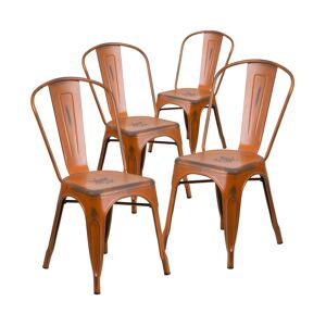 Emma+oliver Commercial Grade 4 Pack Distressed Metal Indoor-Outdoor Stackable Chair - Orange