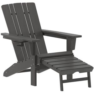 Merrick Lane Ridley Hdpe Adirondack Chair With Cup Holder And Pull Out Ottoman, All-Weather Hdpe Indoor/Outdoor Lounge Chair - Gray