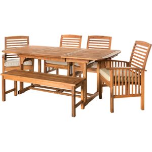 Walker Edison 6-Piece Acacia Wood Outdoor Patio Dining Set with Cushions - Brown - Brown