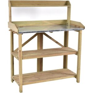 Costway Outdoor Garden Wooden Potting Work Bench Station Planting Workbench W/ 3 Shelf - Natural